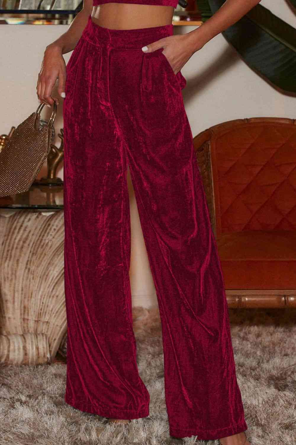 Loose Fit High Waist Long Pants with Pockets Bazaarbey