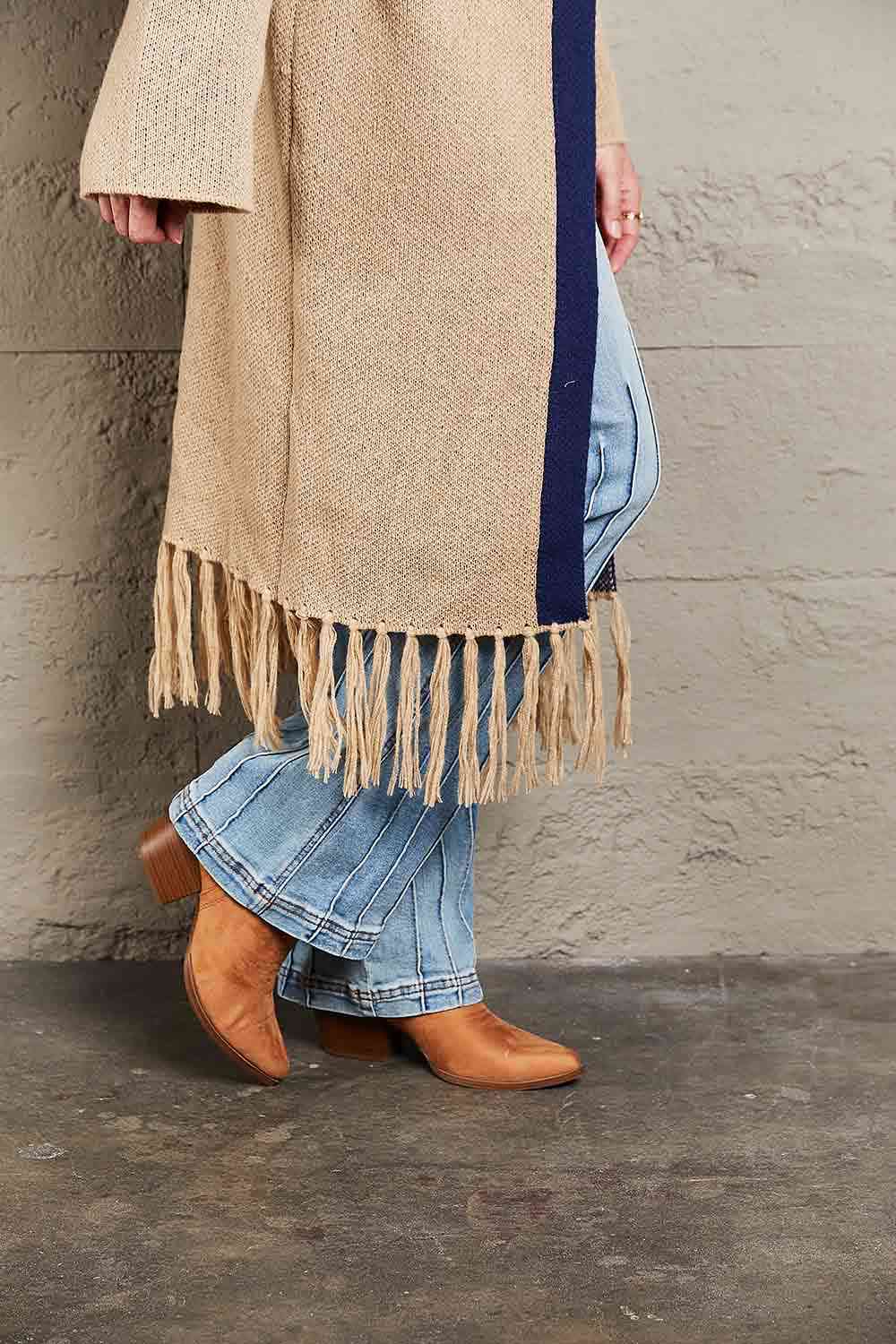  Geometric  Hem Open Front Duster Cardigan Bazaarbey