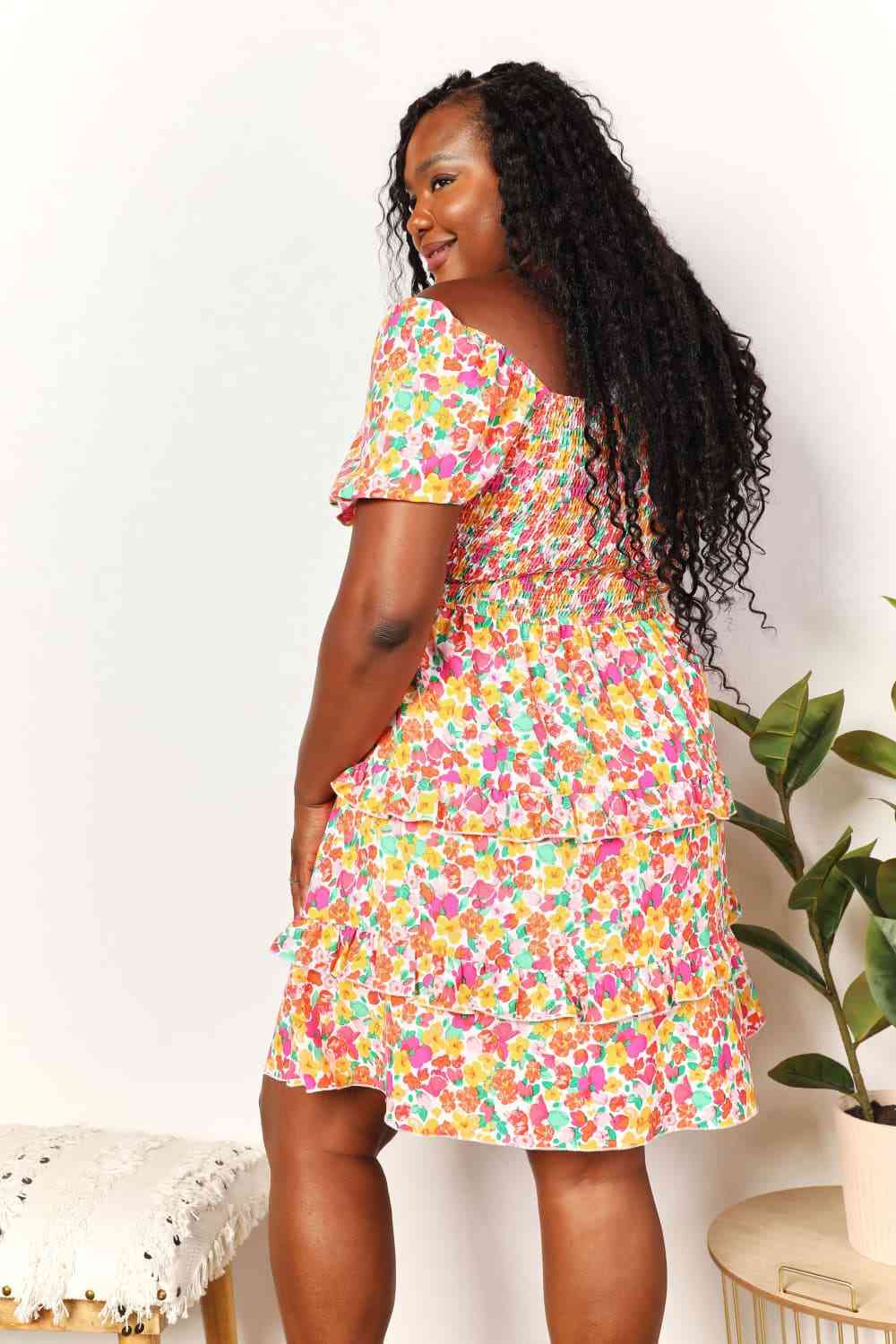  Smocked Sweetheart Neck Flounce Sleeve Mini Dress -BazaarBey - www.shopbazaarbey.com