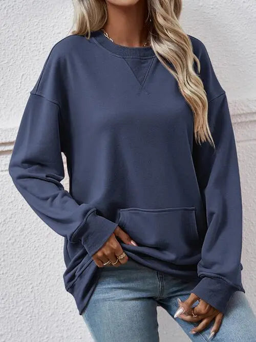 Round Neck Long Sleeve Sweatshirt Trendsi