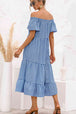 Plaid Off-Shoulder Tiered Midi Dress -BazaarBey - www.shopbazaarbey.com