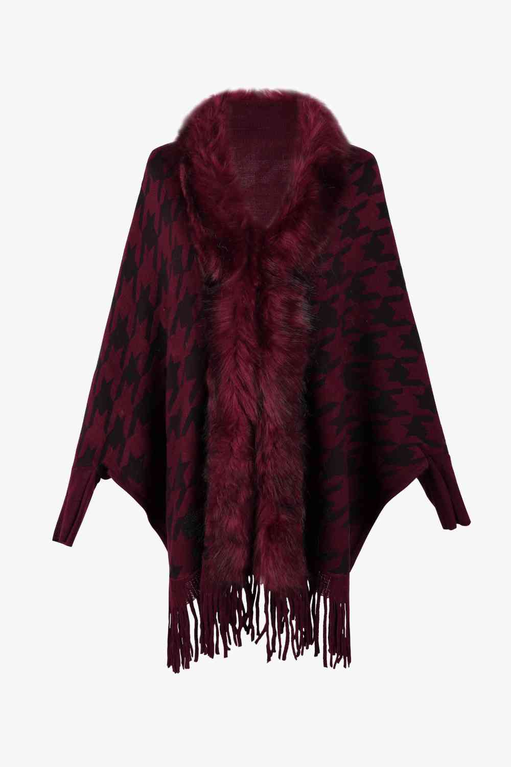 Houndstooth Fringe Hem Poncho Bazaarbey