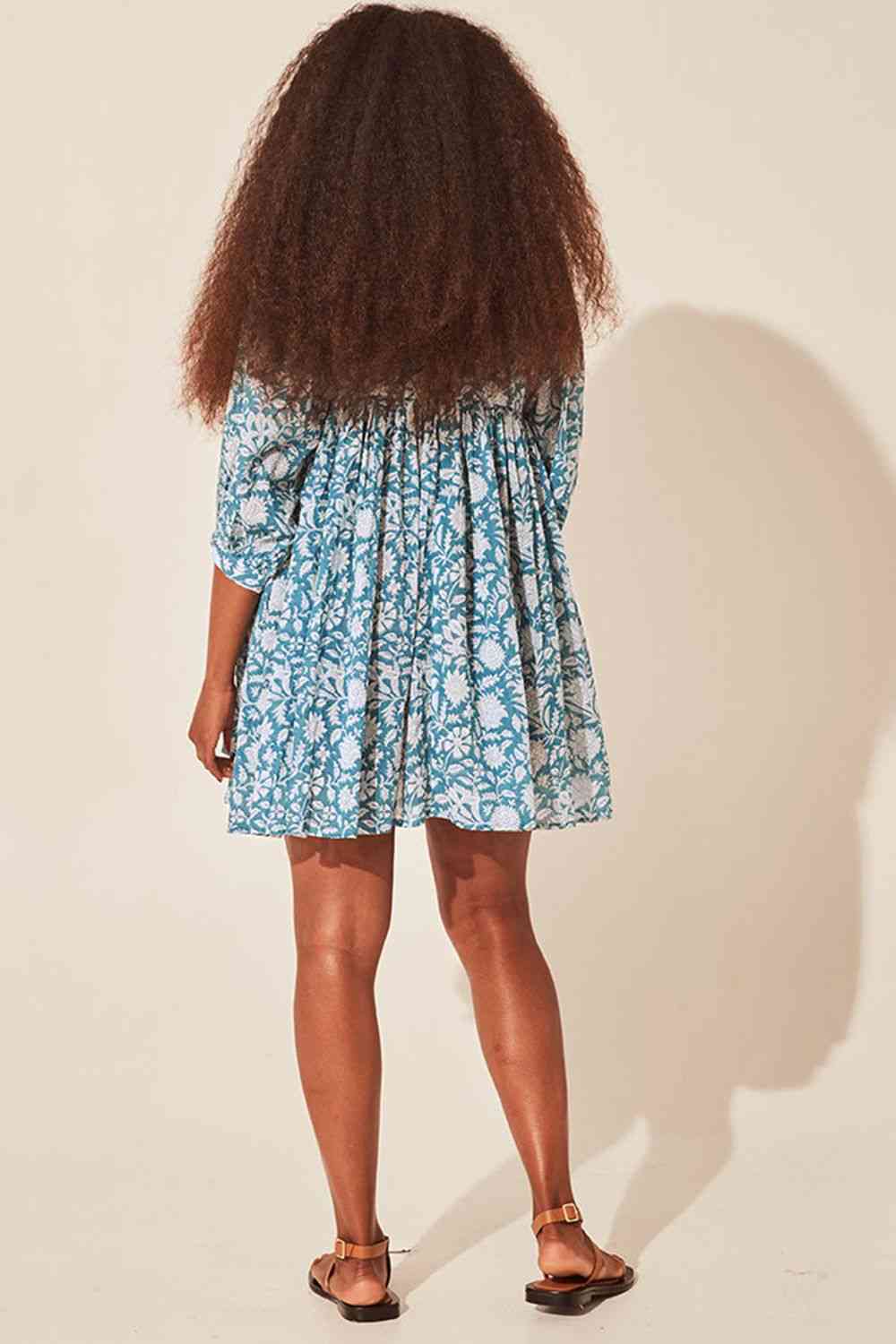 Floral Tie Neck Lantern Sleeve Dress -BazaarBey - www.shopbazaarbey.com