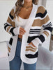 Striped Open Front Long Sleeve Cardigan Bazaarbey