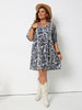 Plus Size Printed V-Neck Half Sleeve Mini Dress -BazaarBey - www.shopbazaarbey.com
