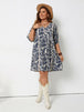 Plus Size Printed V-Neck Half Sleeve Mini Dress -BazaarBey - www.shopbazaarbey.com