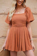 Square Neck Pleated Romper with Pockets -BazaarBey - www.shopbazaarbey.com