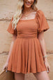 Square Neck Pleated Romper with Pockets -BazaarBey - www.shopbazaarbey.com