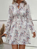 Floral Tie Neck Smocked Waist Dress -BazaarBey - www.shopbazaarbey.com