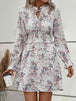 Floral Tie Neck Smocked Waist Dress -BazaarBey - www.shopbazaarbey.com
