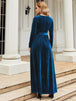 Tie Front Round Neck Long Sleeve Maxi Dress Bazaarbey