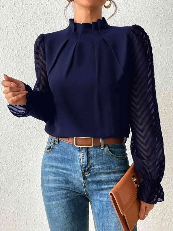 BazaarBey Mock Neck Flounce Sleeve Blouse Trendsi