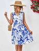 Floral V-Neck Tie Waist Sleeveless Dress -BazaarBey - www.shopbazaarbey.com