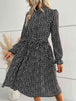 Printed Tie-Waist Flounce Sleeve Keyhole Midi Dress -BazaarBey - www.shopbazaarbey.com