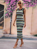 Striped Round Neck Sleeveless Midi Cover Up Dress Bazaarbey