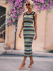 Striped Round Neck Sleeveless Midi Cover Up Dress Bazaarbey