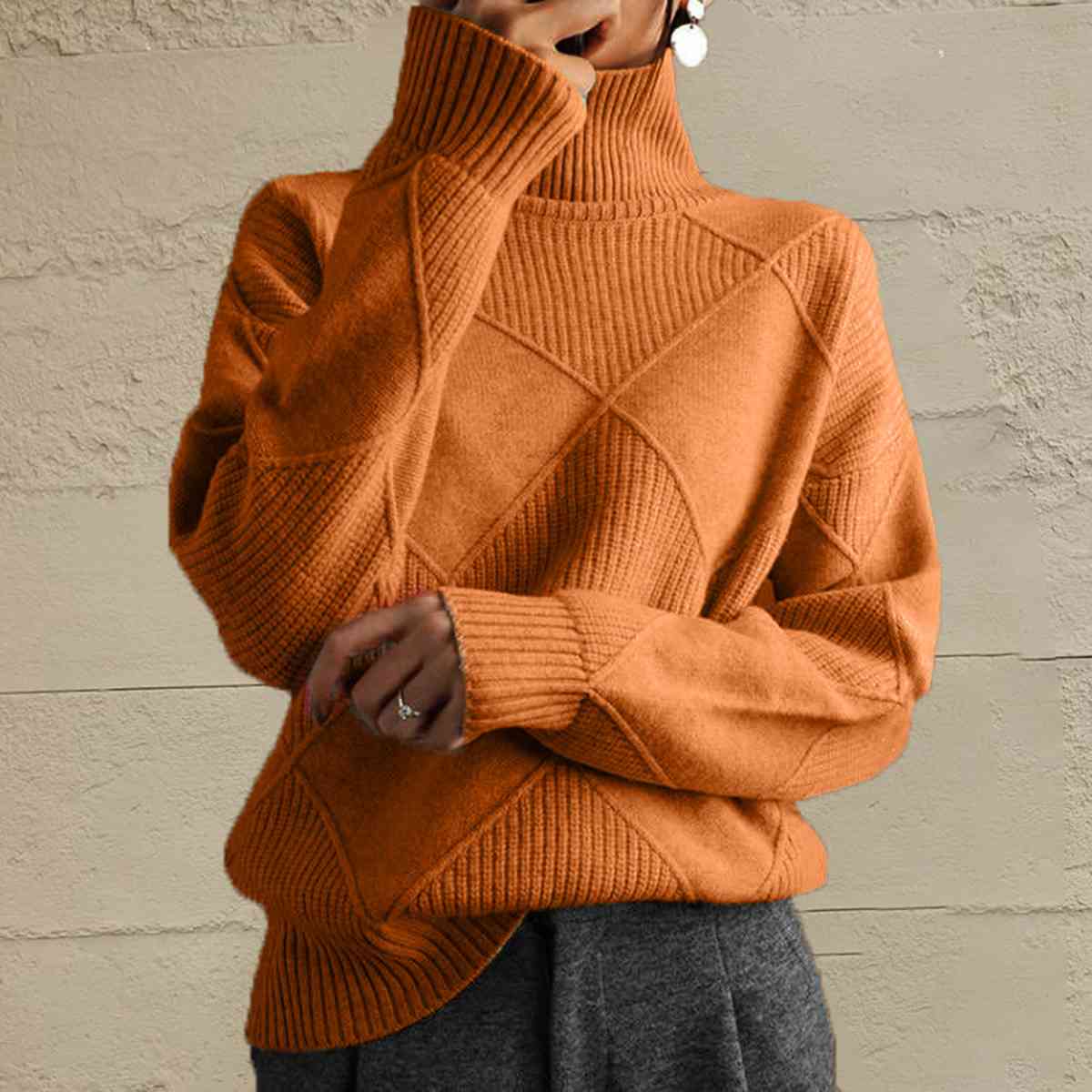 Geometric Turtleneck Long Sleeve Sweater Bazaarbey