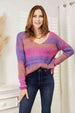  Multicolored Rib-Knit V-Neck Knit Pullover Bazaarbey