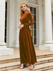 Tie Front Round Neck Long Sleeve Maxi Dress Bazaarbey