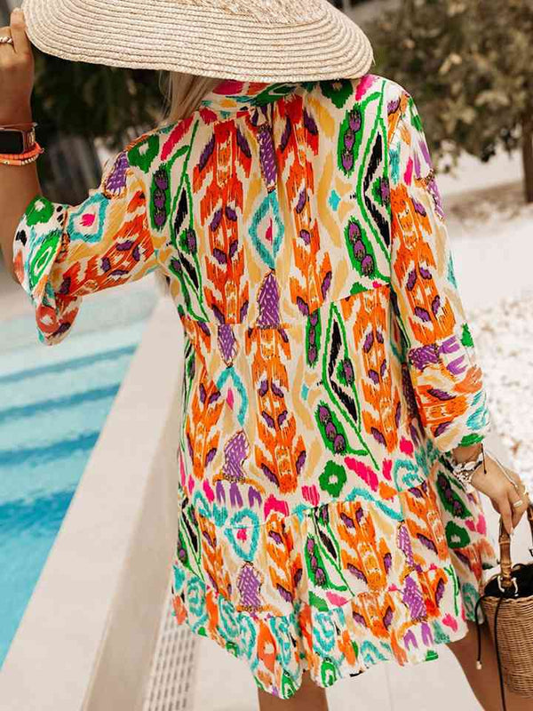 Printed Buttoned Long Sleeve Dress -BazaarBey - www.shopbazaarbey.com