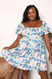  Floral Square Neck Puff Sleeve Dress -BazaarBey - www.shopbazaarbey.com