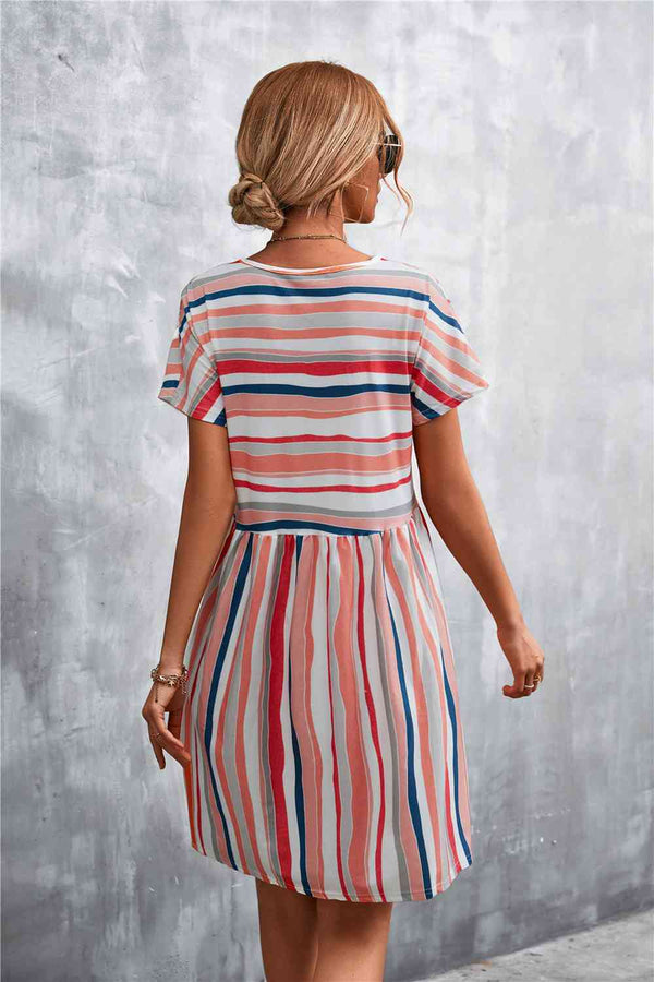 Striped Round Neck Dress -BazaarBey - www.shopbazaarbey.com