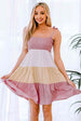 Color Block Tie Shoulder Tiered Dress -BazaarBey - www.shopbazaarbey.com