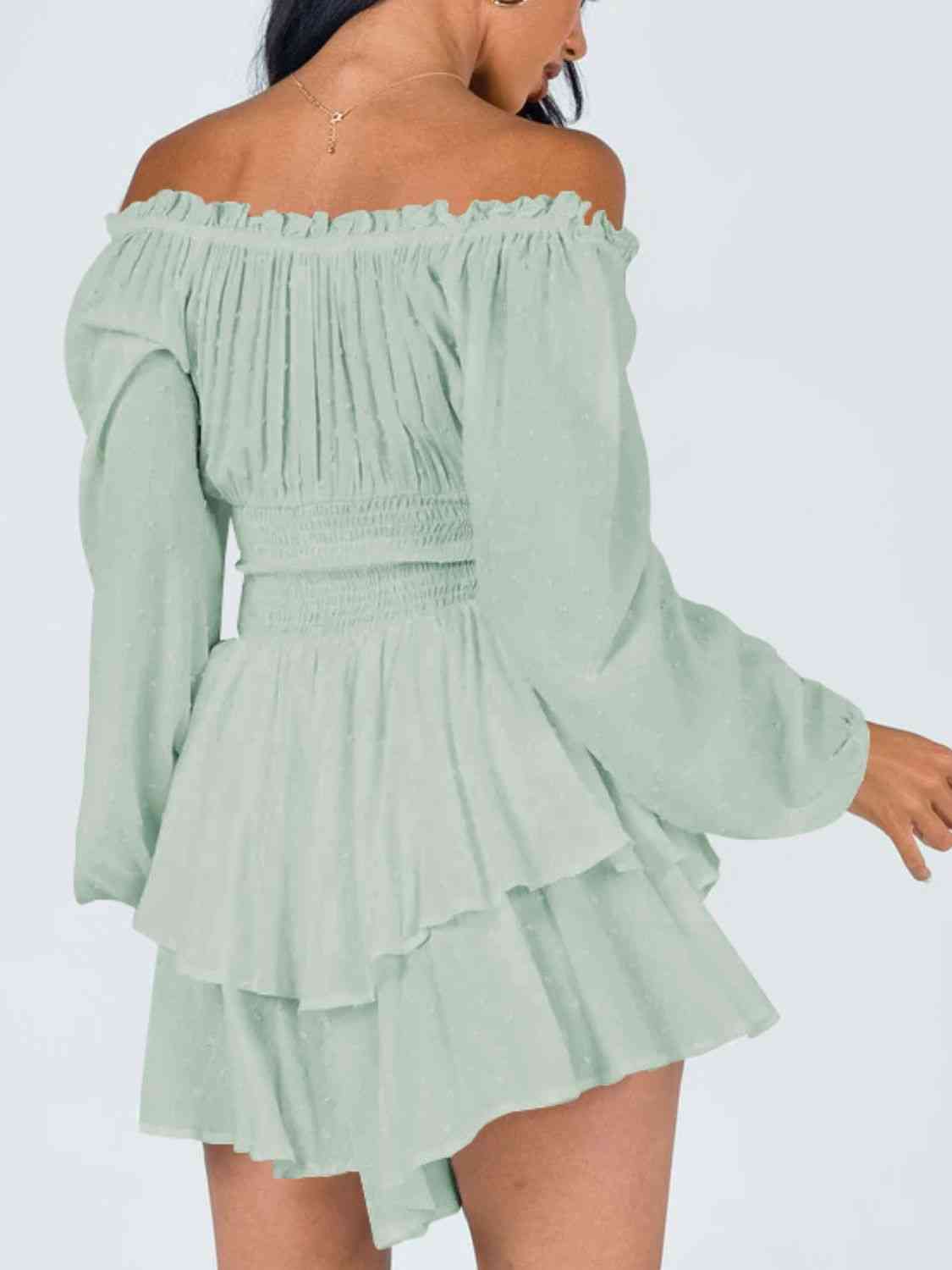 Off Shoulder Smocked Waist Romper -BazaarBey - www.shopbazaarbey.com