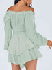 Off Shoulder Smocked Waist Romper -BazaarBey - www.shopbazaarbey.com