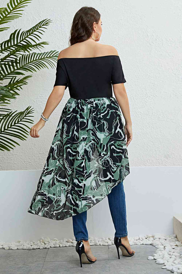 Plus Size Off-Shoulder Asymmetrical Hem Dress -BazaarBey - www.shopbazaarbey.com