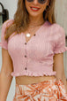 Buttoned Frill Hem Cropped Knit Top Trendsi
