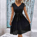 V-Neck Tie Belt Pleated Dress -BazaarBey - www.shopbazaarbey.com