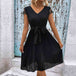 V-Neck Tie Belt Pleated Dress -BazaarBey - www.shopbazaarbey.com