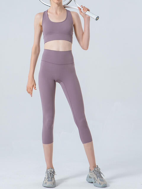 Wide Waistband Cropped Sports Leggings Bazaarbey