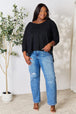   Round Neck High-Low Slit Knit Top Bazaarbey