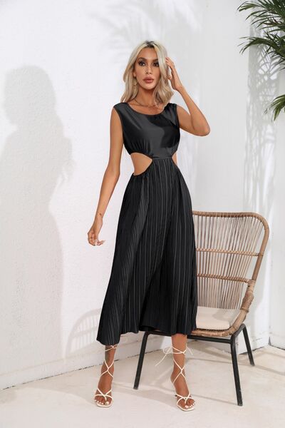 Cutout Ruched Round Neck Tank Dress -BazaarBey - www.shopbazaarbey.com