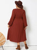 Plus Size Lace Detail V-Neck Balloon Sleeve Dress -BazaarBey - www.shopbazaarbey.com