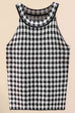 Plaid Round Neck Sleeveless Knit Top Trendsi