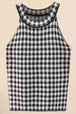 Plaid Round Neck Sleeveless Knit Top Trendsi