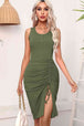Drawstring Ruched Slit Sleeveless Dress -BazaarBey - www.shopbazaarbey.com