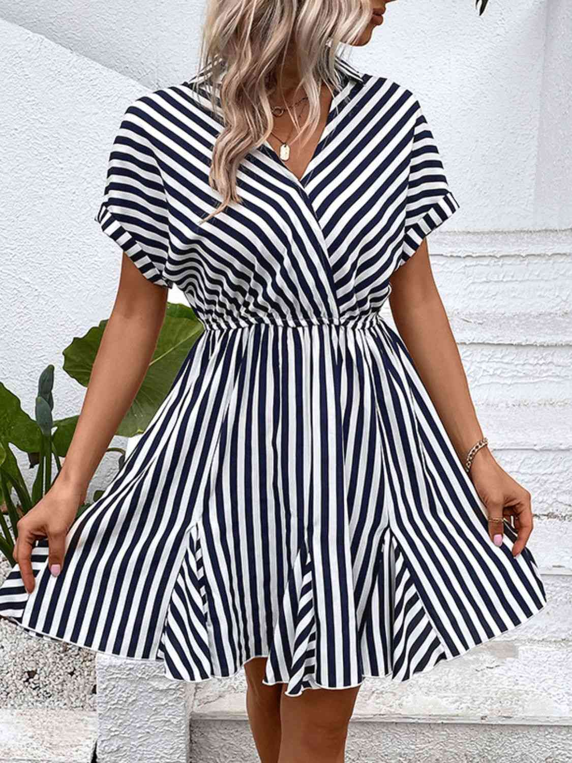 Striped  Mini Dress -BazaarBey - www.shopbazaarbey.com