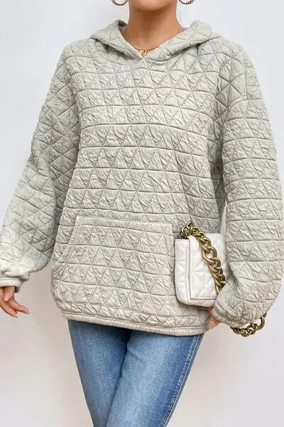 Quilted Long Sleeve Hoodie with Pocket Bazaarbey