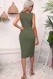 Drawstring Ruched Slit Sleeveless Dress -BazaarBey - www.shopbazaarbey.com