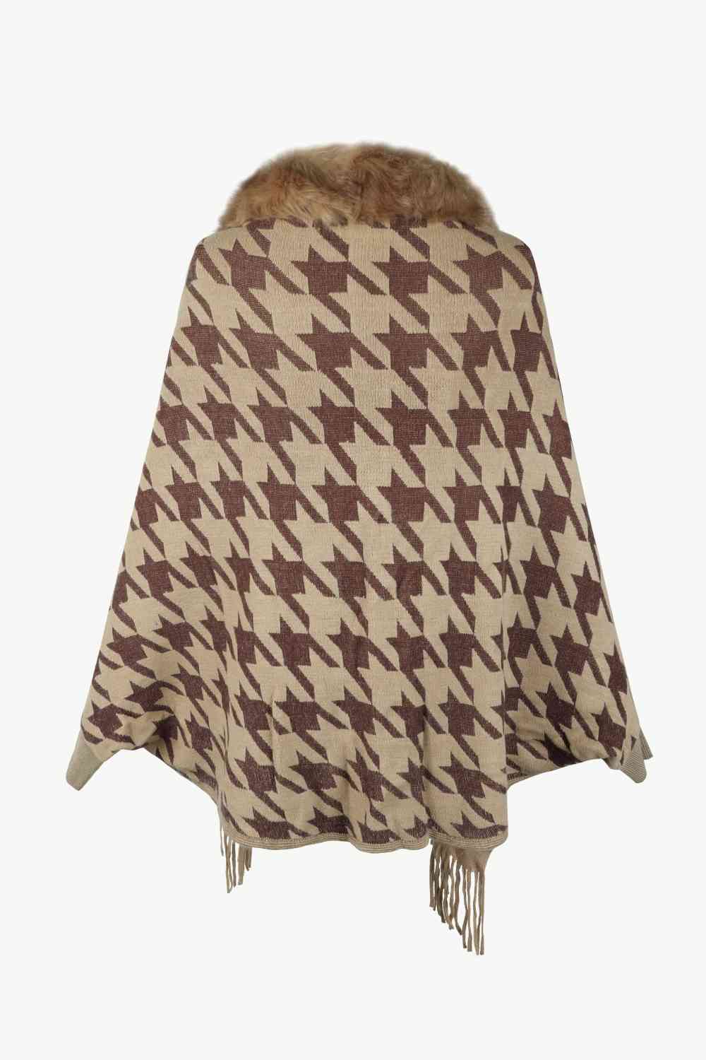 Houndstooth Fringe Hem Poncho Bazaarbey