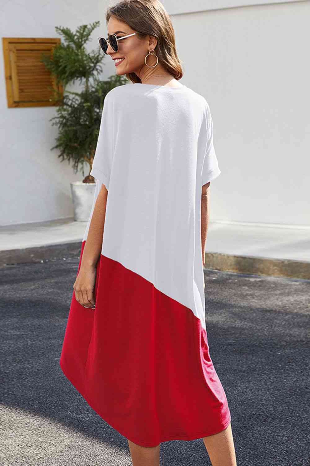 Color Block Round Neck Short Sleeve Dress -BazaarBey - www.shopbazaarbey.com