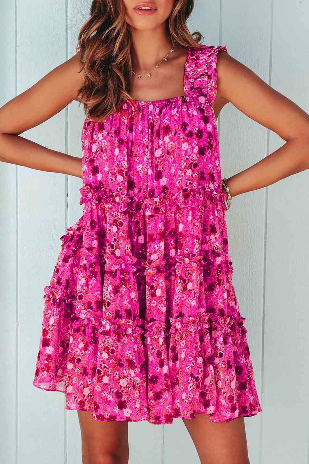 Printed Square Neck Sleeveless Mini Dress -BazaarBey - www.shopbazaarbey.com