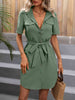 Tie-Waist Button Front Short Sleeve Shirt Dress -BazaarBey - www.shopbazaarbey.com
