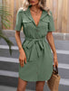 Tie-Waist Button Front Short Sleeve Shirt Dress -BazaarBey - www.shopbazaarbey.com