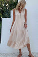 Decorative Button Sleeveless Tiered Dress -BazaarBey - www.shopbazaarbey.com