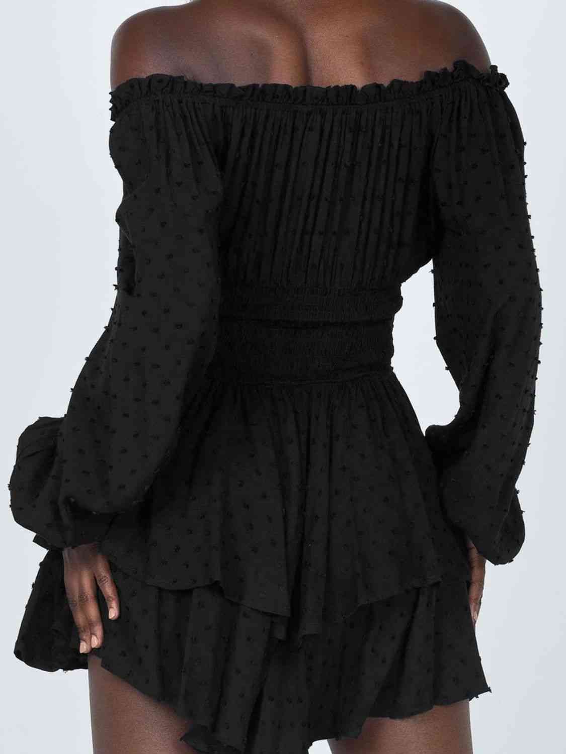 Off Shoulder Smocked Waist Romper -BazaarBey - www.shopbazaarbey.com